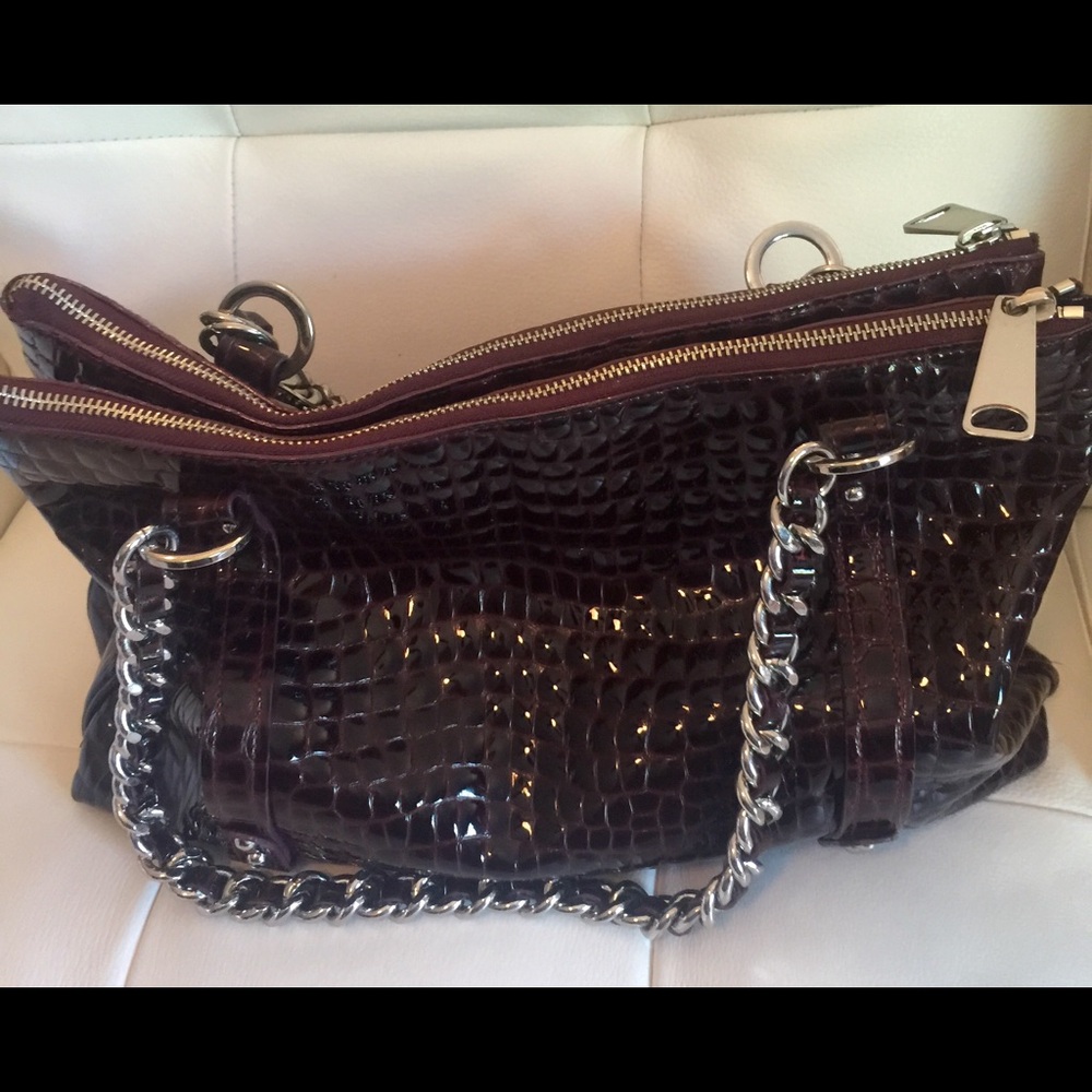 Anne Klein Dark Brown Croc-Embossed Shoulder Bag - Picture 2 of 4